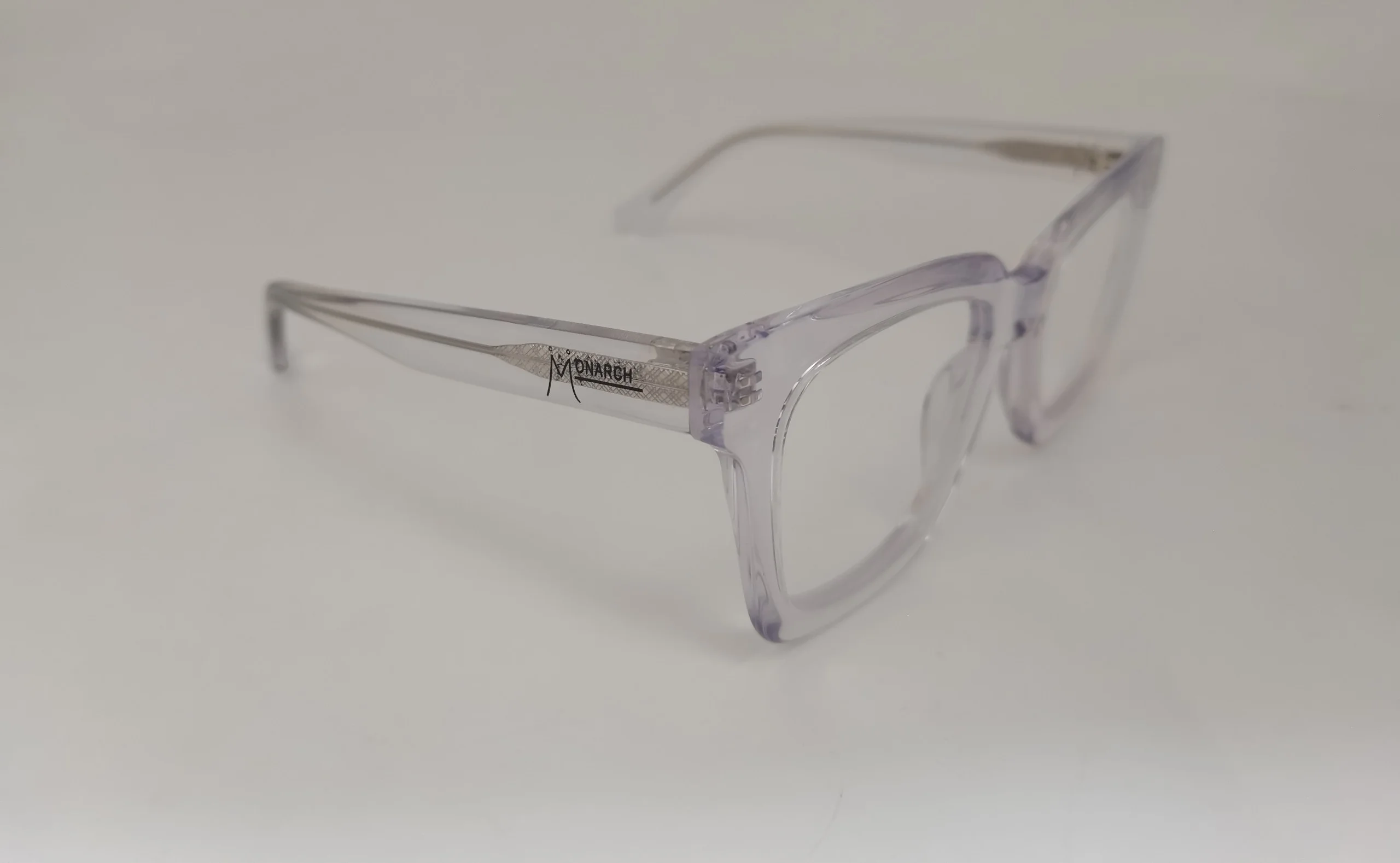 transparent frame glasses close view