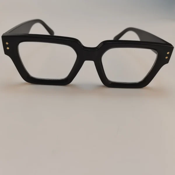 Black square frame eyeglasses with clear lenses